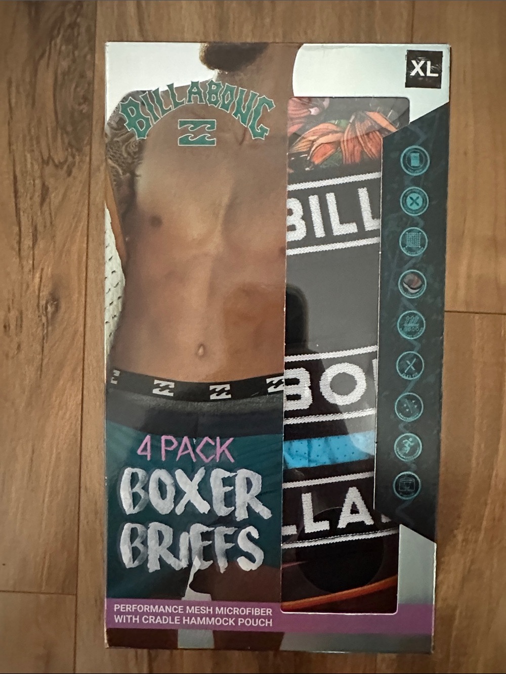 Billabong Men's Boxer Briefs 4-Pack - Black, Blue, Teal